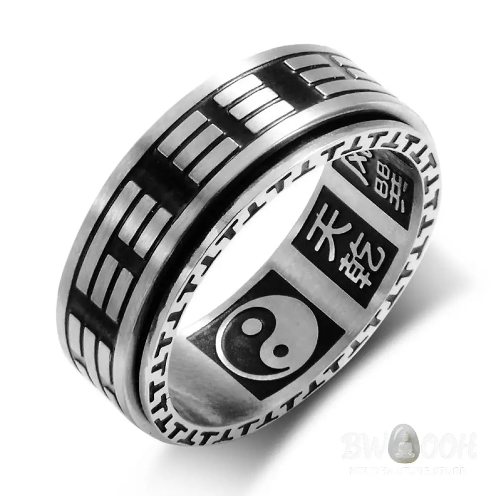 Buddha Stones Bagua Yin Yang Titanium Steel Balance Rotatable Ring - BWOOOH - Ring