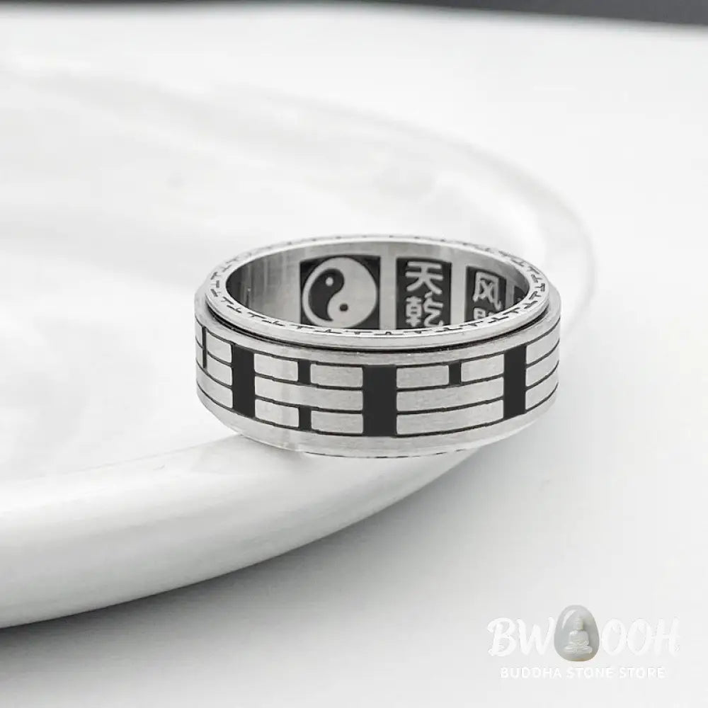 Buddha Stones Bagua Yin Yang Titanium Steel Balance Rotatable Ring - BWOOOH - Ring