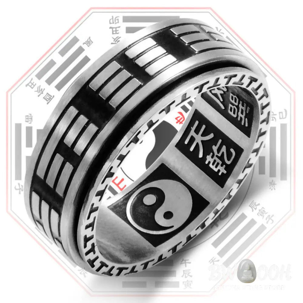 Buddha Stones Bagua Yin Yang Titanium Steel Balance Rotatable Ring - BWOOOH - Ring