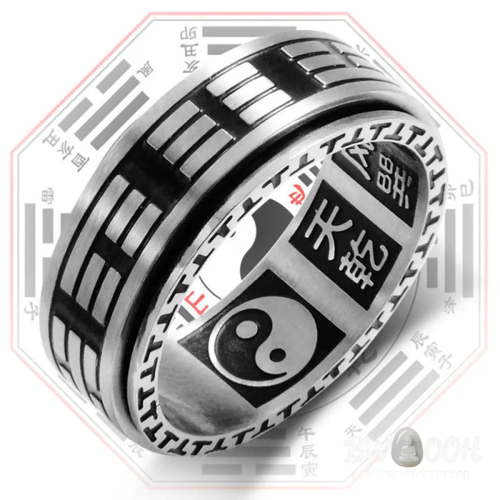 Buddha Stones Bagua Yin Yang Titanium Steel Balance Rotatable Ring - BWOOOH - Ring