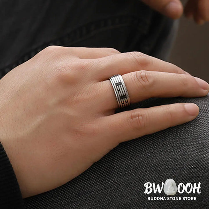 Buddha Stones Bagua Yin Yang Titanium Steel Balance Rotatable Ring - BWOOOH - Ring