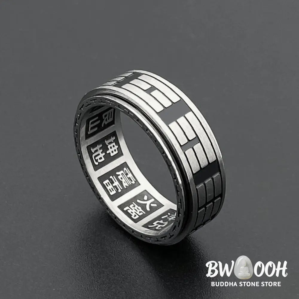 Buddha Stones Bagua Yin Yang Titanium Steel Balance Rotatable Ring - BWOOOH - Ring