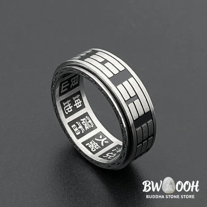 Buddha Stones Bagua Yin Yang Titanium Steel Balance Rotatable Ring - BWOOOH - Ring