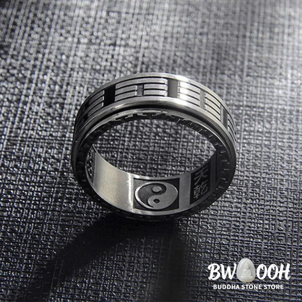 Buddha Stones Bagua Yin Yang Titanium Steel Balance Rotatable Ring - BWOOOH - Ring