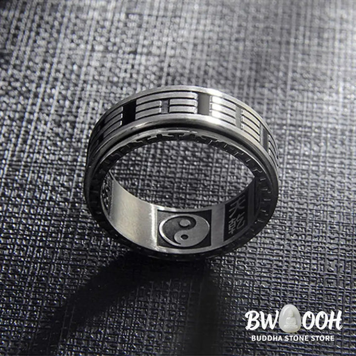 Buddha Stones Bagua Yin Yang Titanium Steel Balance Rotatable Ring - BWOOOH - Ring