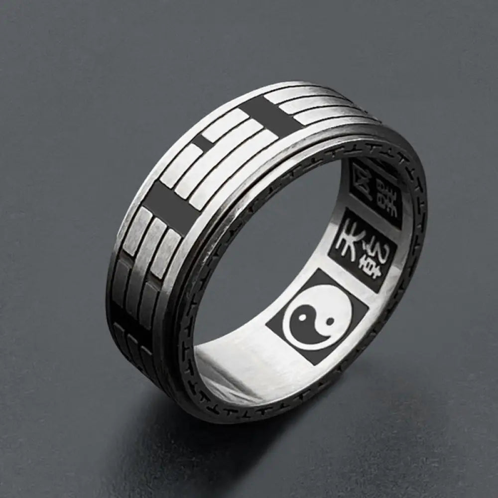 BWOOOH Bagua Yin Yang Titanium Steel Balance Rotatable Ring — natural stone crystal healing bracelet for spiritual healing...