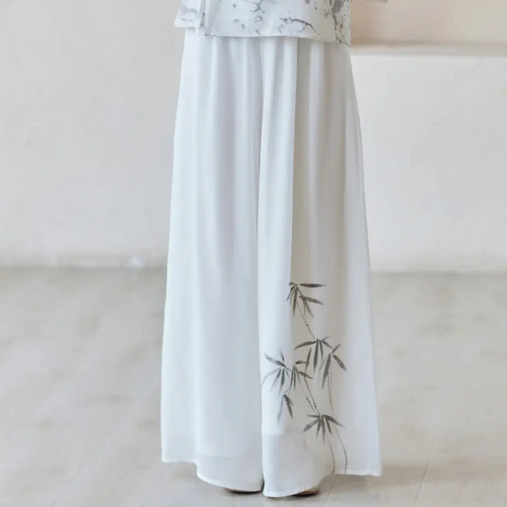 Buddha Stones Bamboo Cheongsam Dress Midi Dress Wide Leg Pants Meditation Spiritual Zen Practice Clothing - Wide Leg