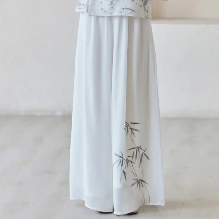 Buddha Stones Bamboo Cheongsam Dress Midi Dress Wide Leg Pants Meditation Spiritual Zen Practice Clothing - Wide Leg