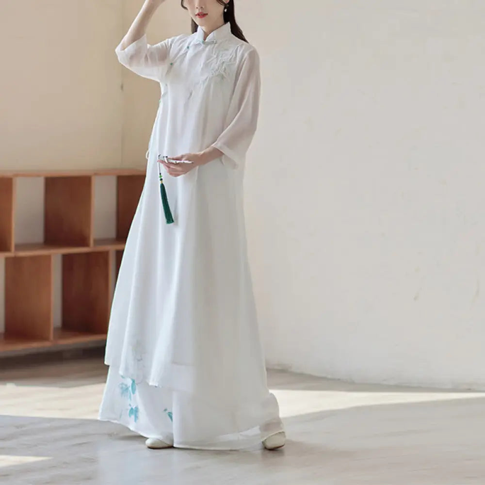 BWOOOH printed wide-leg yoga pants - Bamboo Cheongsam Dress Midi Dress Wide L