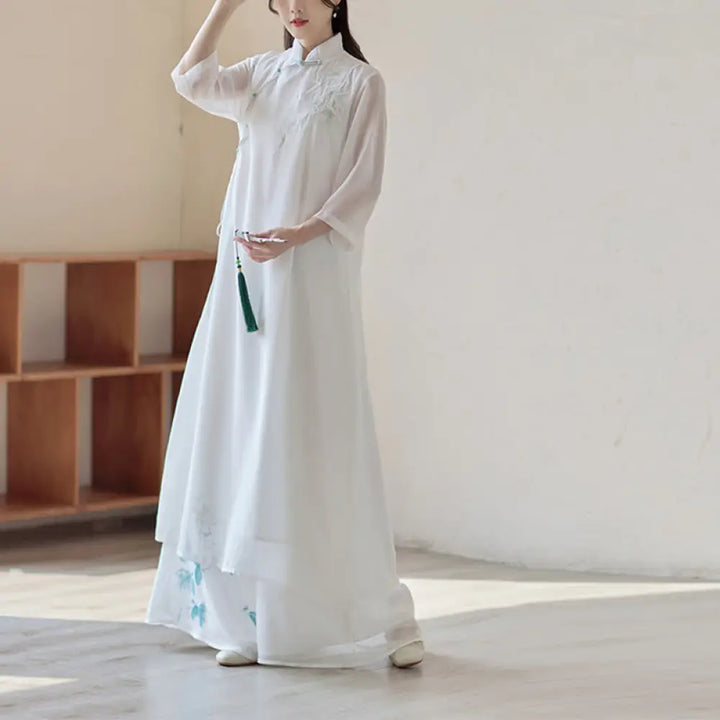 BWOOOH printed wide-leg yoga pants - Bamboo Cheongsam Dress Midi Dress Wide L