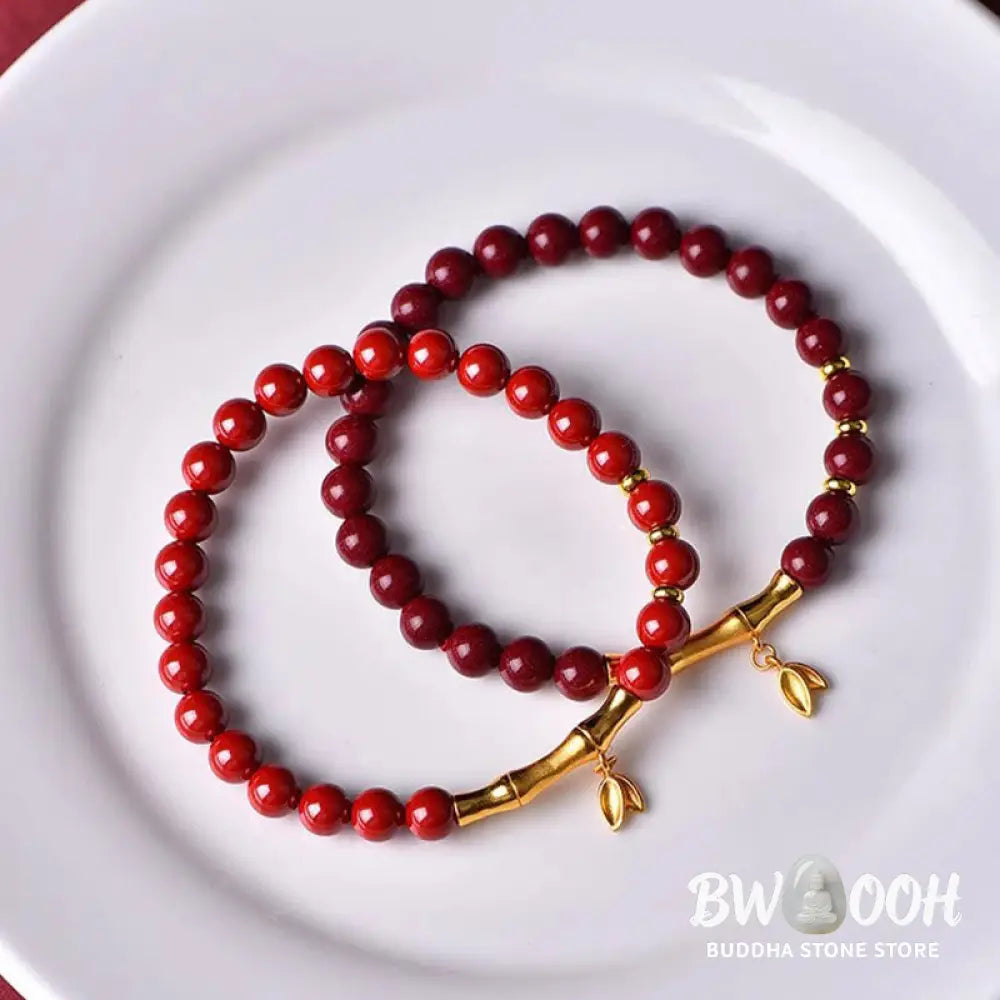 Buddha Stones Bamboo Cinnabar 925 Sterling Silver Concentration Bracelet - Bracelet