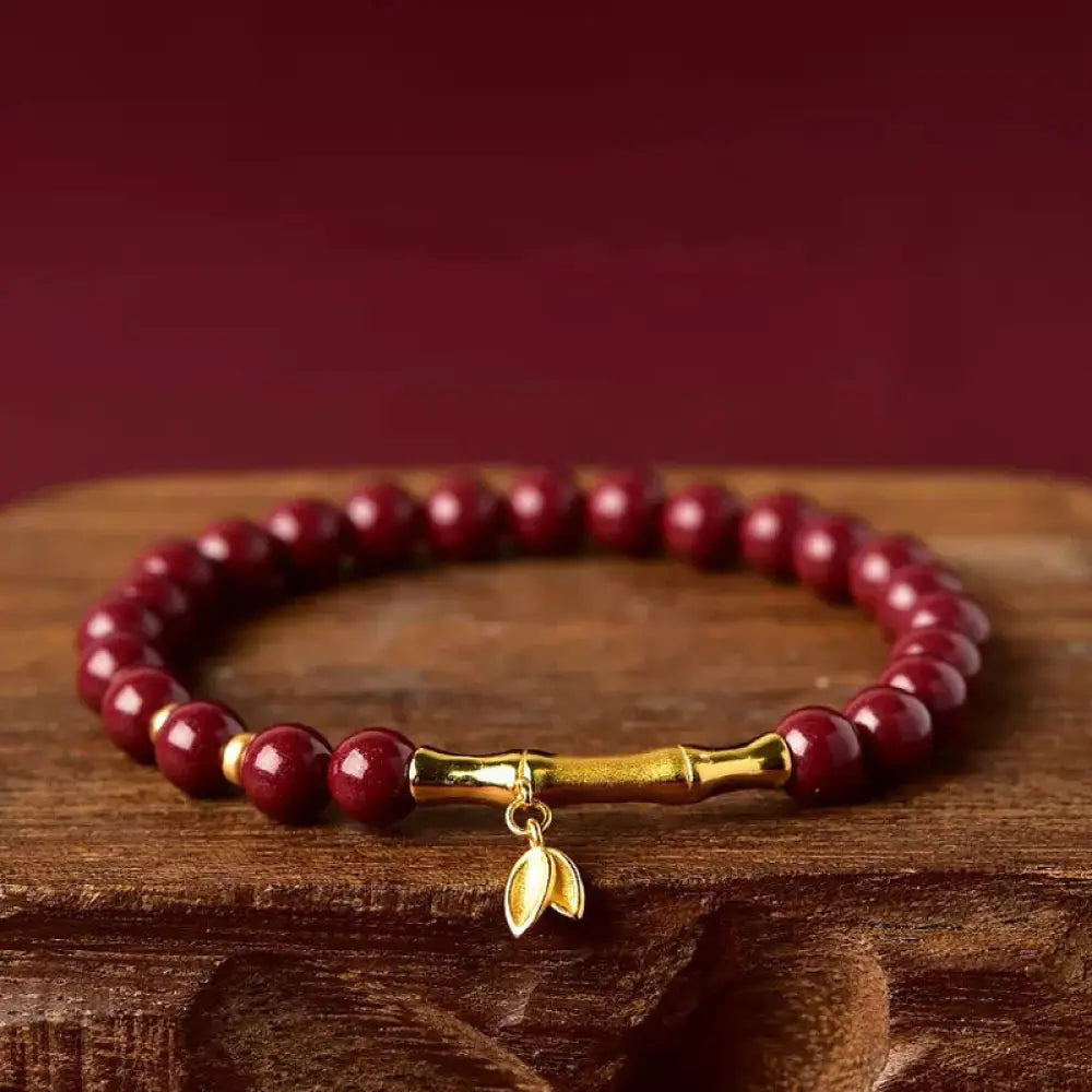 Buddha Stones Bamboo Cinnabar 925 Sterling Silver Concentration Bracelet - Cinnabar(Wrist Circumference: 14-15 cm)