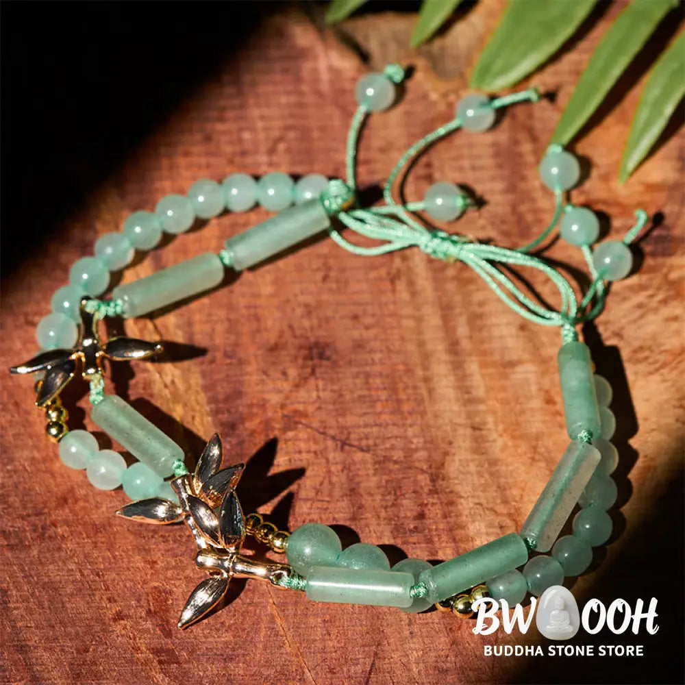 Buddha Stones Bamboo Design Double Layer Green Aventurine Strength Balance Bracelet - Green Aventurine(Wrist