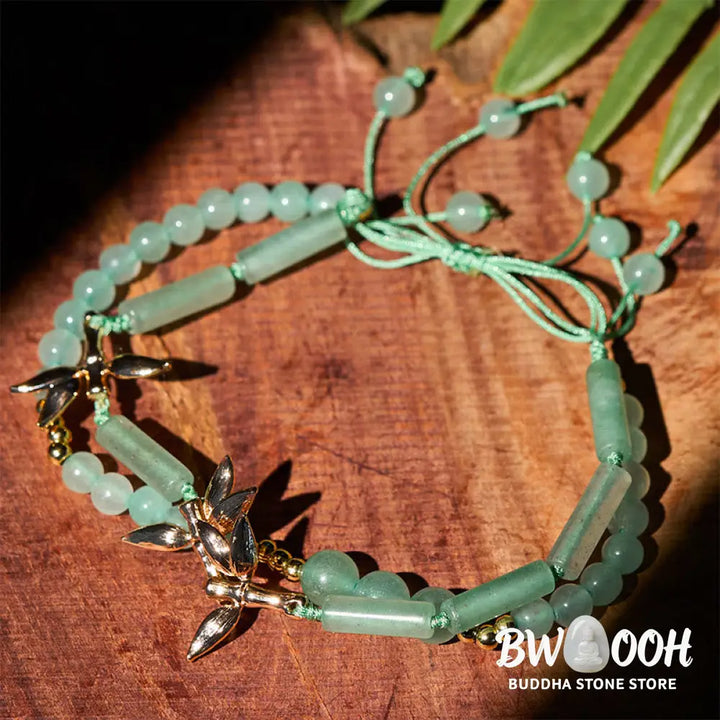 Buddha Stones Bamboo Design Double Layer Green Aventurine Strength Balance Bracelet - Green Aventurine(Wrist