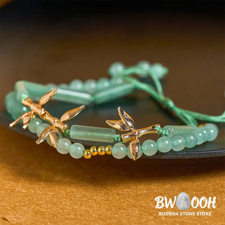 Buddha Stones Bamboo Design Double Layer Green Aventurine Strength Balance Bracelet - Green Aventurine(Wrist