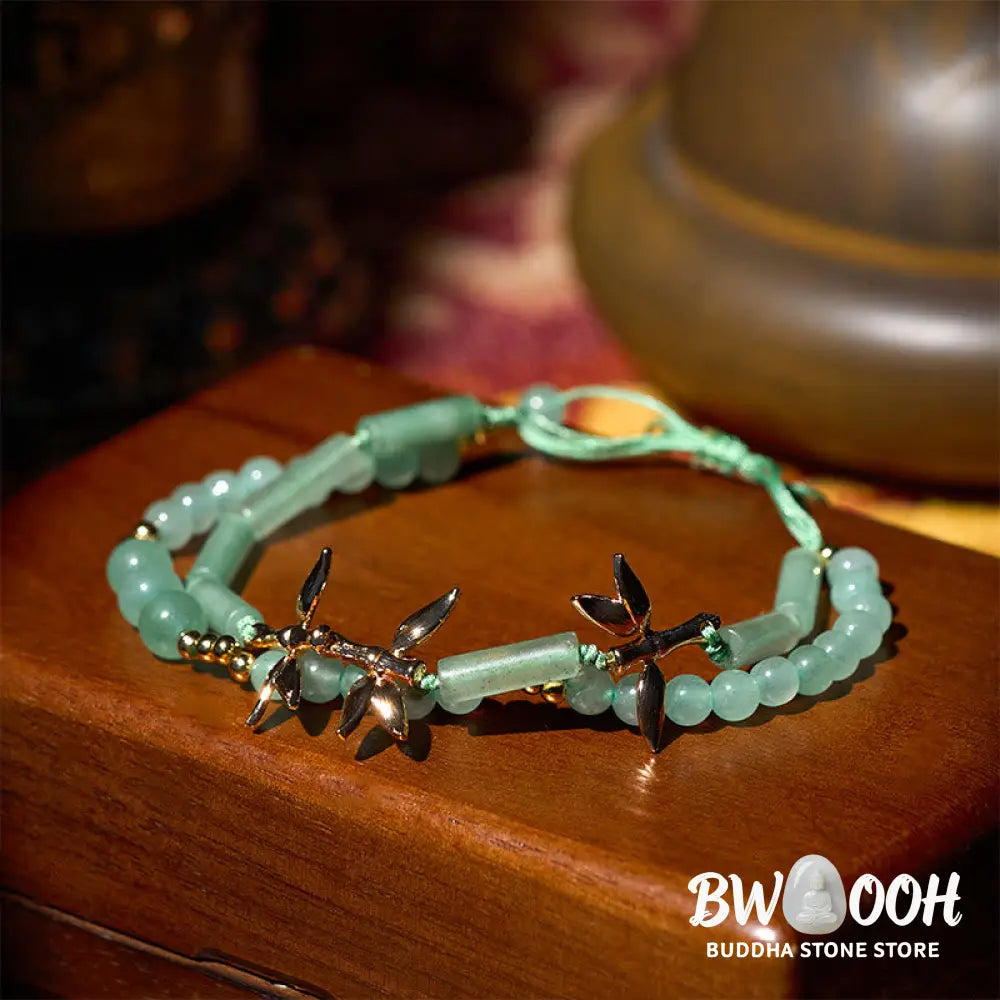 Buddha Stones Bamboo Design Double Layer Green Aventurine Strength Balance Bracelet - Green Aventurine(Wrist