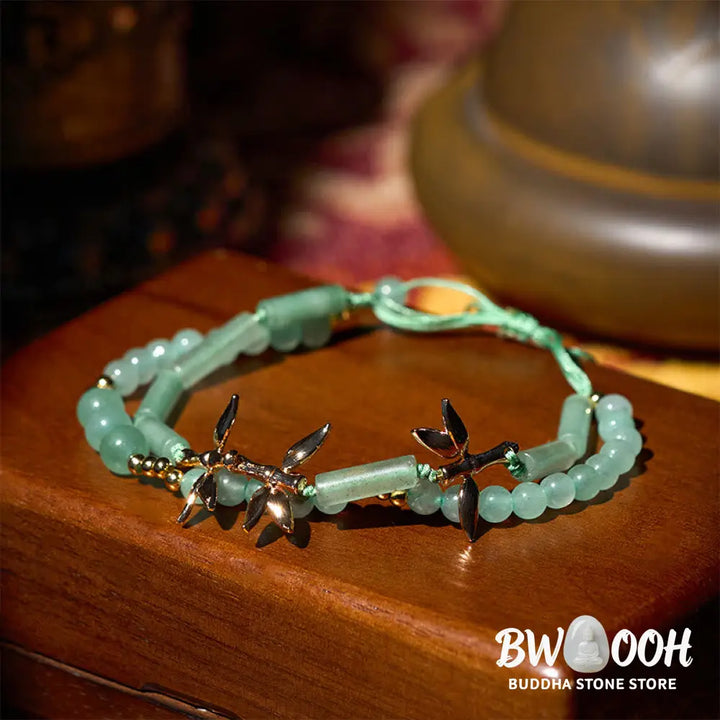 Buddha Stones Bamboo Design Double Layer Green Aventurine Strength Balance Bracelet - Green Aventurine(Wrist