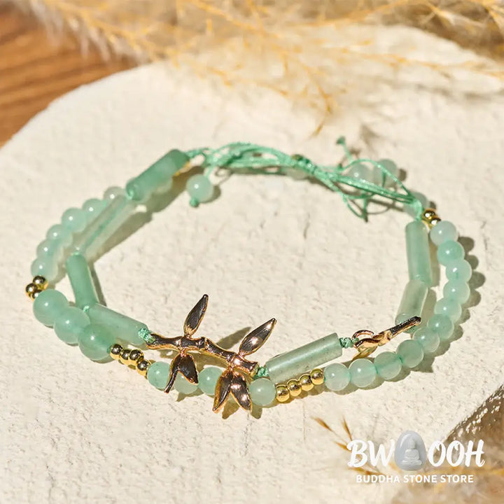 Buddha Stones Bamboo Design Double Layer Green Aventurine Strength Balance Bracelet - Green Aventurine(Wrist