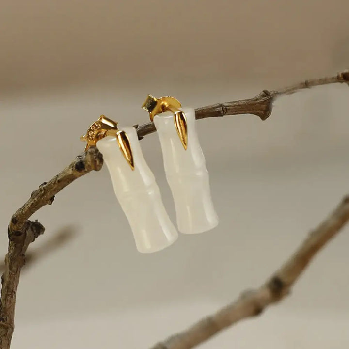 BWOOOH Bamboo Hetian Jade 925 Sterling Silver Leaf Wealth Earrings — Jade jade bracelet for spiritual healing and mindful ...