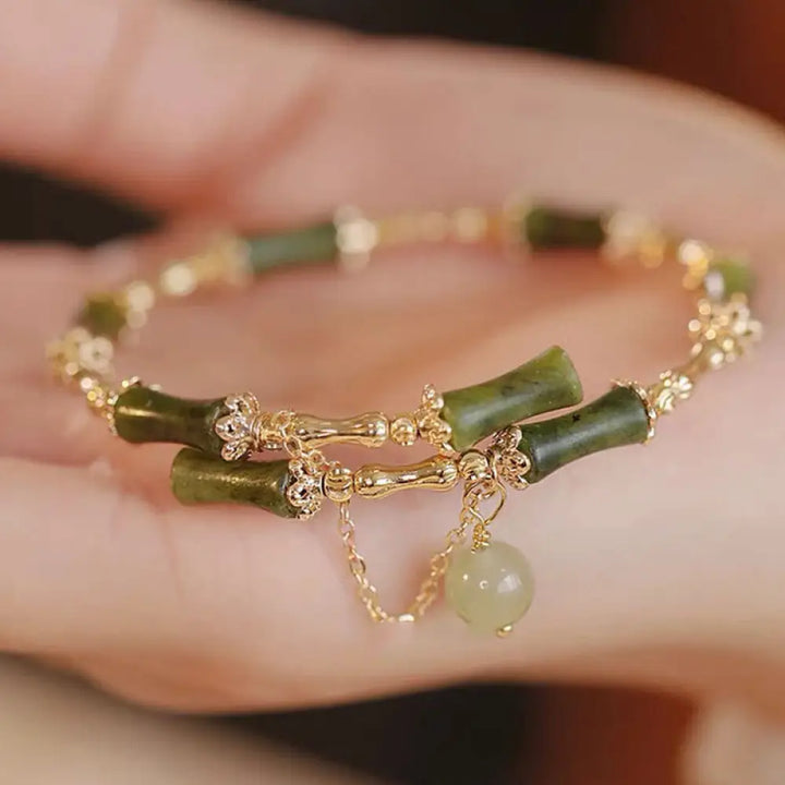 Buddha Stones Bamboo Jade Pattern Luck Bracelet Bangle - BWOOOH - Green Bamboo - Bracelet Bangle