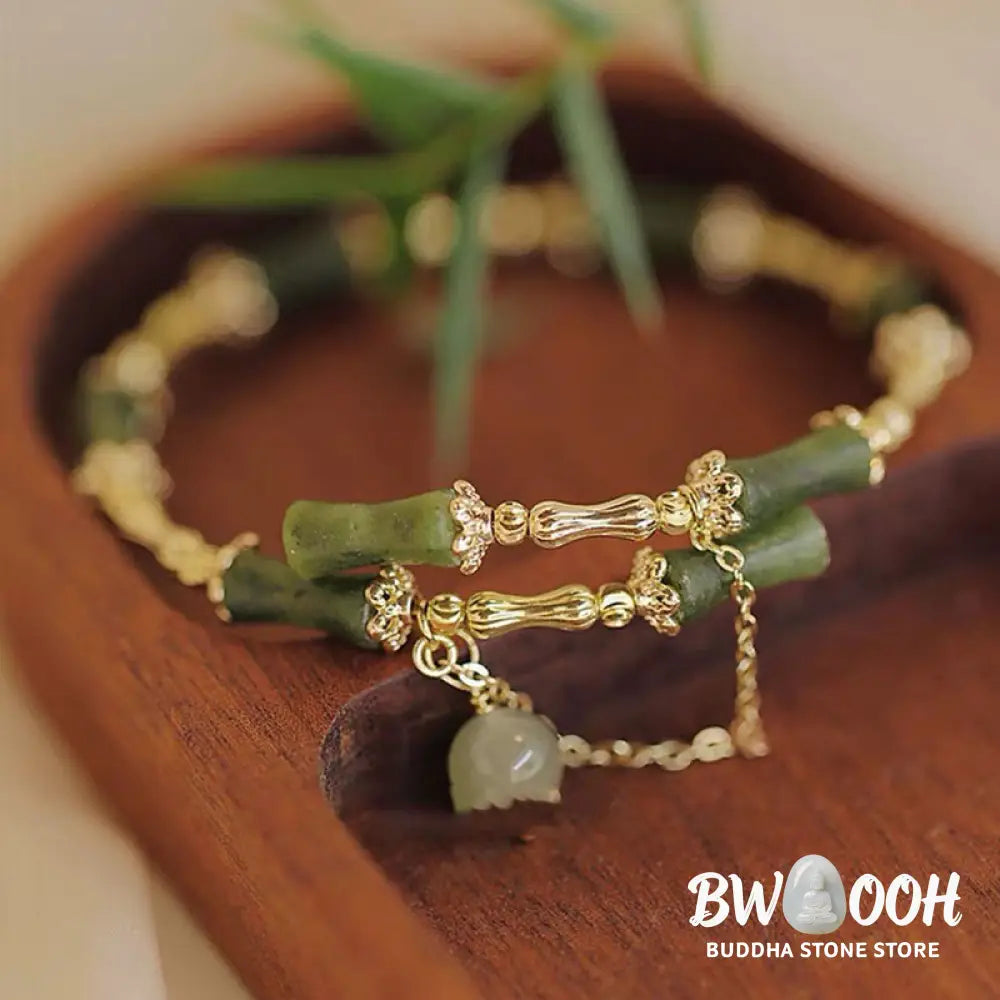 Buddha Stones Bamboo Jade Pattern Luck Bracelet Bangle - BWOOOH - Green Bamboo - Bracelet Bangle