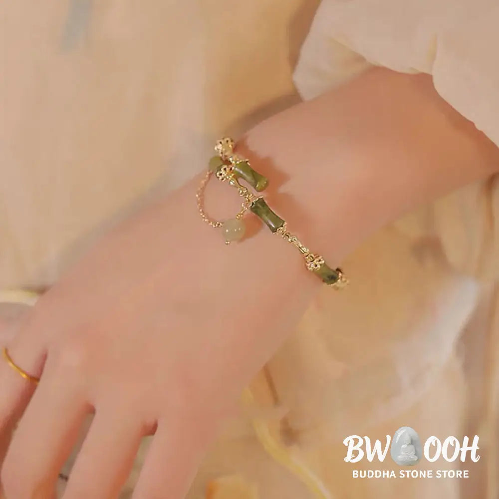 Buddha Stones Bamboo Jade Pattern Luck Bracelet Bangle - BWOOOH - Green Bamboo - Bracelet Bangle