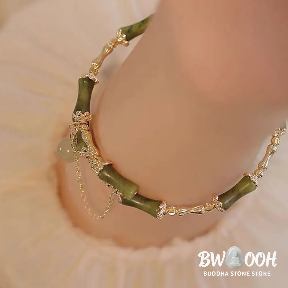 Buddha Stones Bamboo Jade Pattern Luck Bracelet Bangle - BWOOOH - Green Bamboo - Bracelet Bangle