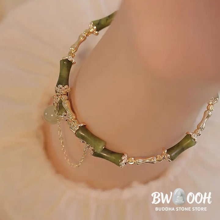 Buddha Stones Bamboo Jade Pattern Luck Bracelet Bangle - BWOOOH - Green Bamboo - Bracelet Bangle
