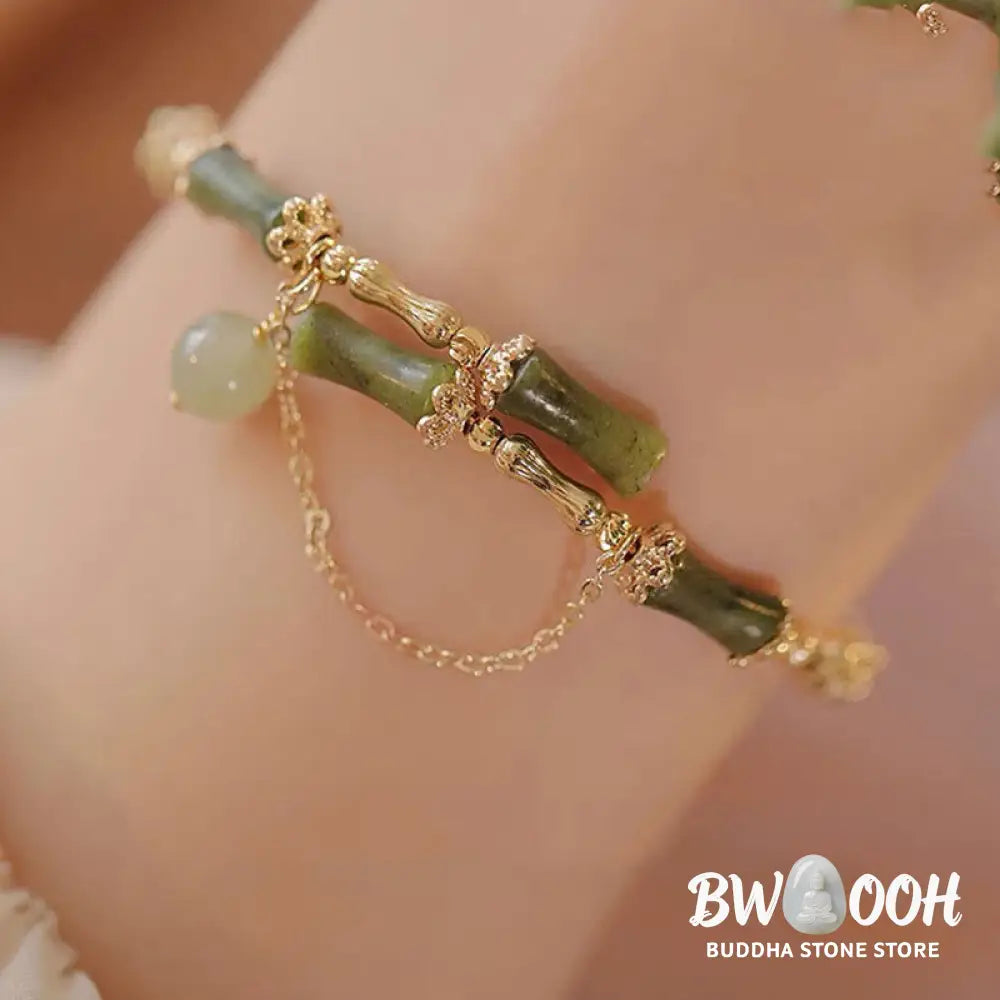 Buddha Stones Bamboo Jade Pattern Luck Bracelet Bangle - BWOOOH - Green Bamboo - Bracelet Bangle