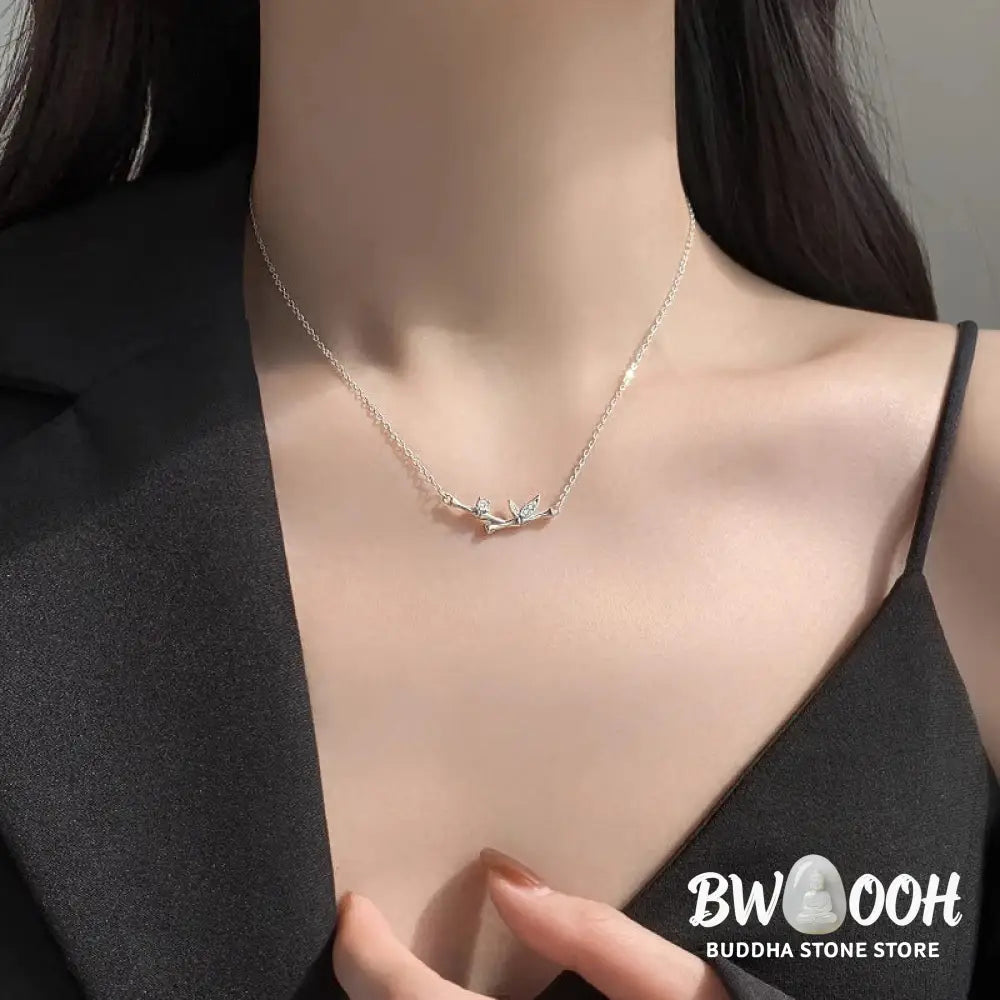 Buddha Stones Bamboo Leaf Design Copper Zircon Wealth Necklace Pendant - BWOOOH - Bamboo Leaf - Necklaces &amp; Pendants