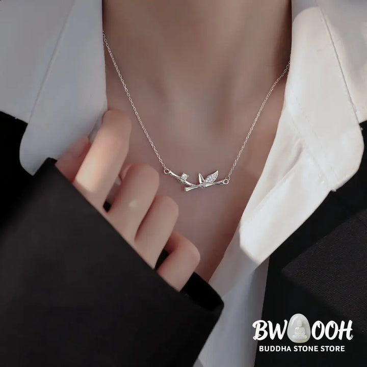 Buddha Stones Bamboo Leaf Design Copper Zircon Wealth Necklace Pendant - BWOOOH - Bamboo Leaf - Necklaces &amp; Pendants