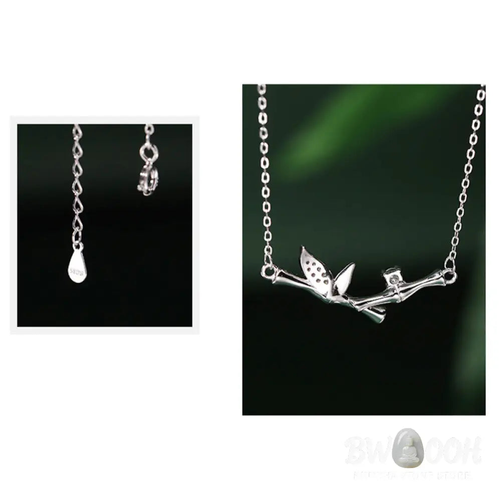 Buddha Stones Bamboo Leaf Design Copper Zircon Wealth Necklace Pendant - BWOOOH - Bamboo Leaf - Necklaces &amp; Pendants