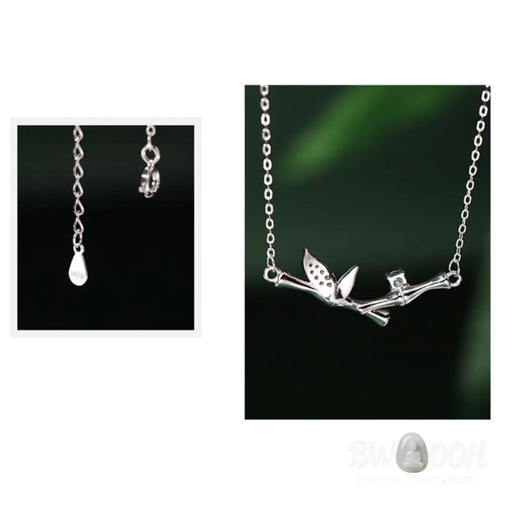 Buddha Stones Bamboo Leaf Design Copper Zircon Wealth Necklace Pendant - BWOOOH - Bamboo Leaf - Necklaces &amp; Pendants