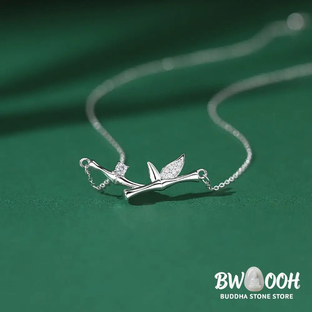 Buddha Stones Bamboo Leaf Design Copper Zircon Wealth Necklace Pendant - BWOOOH - Bamboo Leaf - Necklaces & Pendants