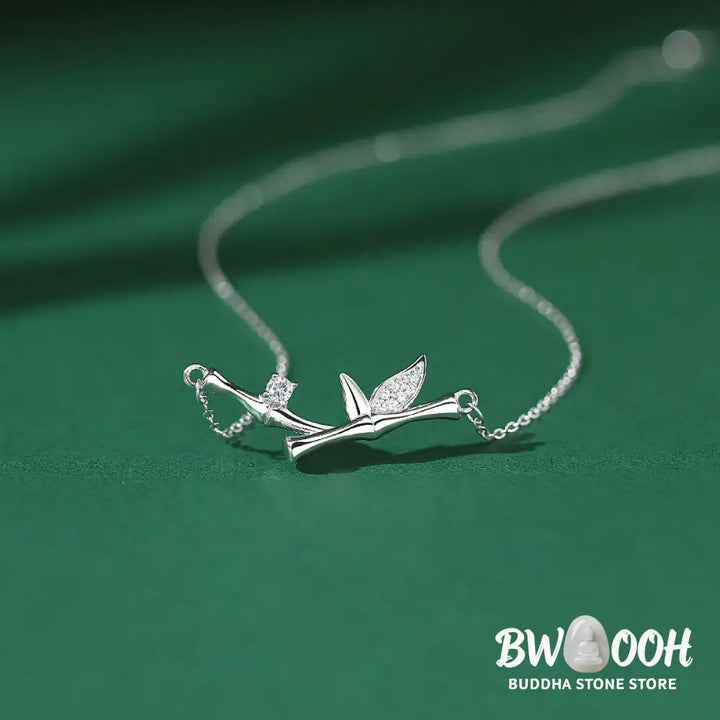 Buddha Stones Bamboo Leaf Design Copper Zircon Wealth Necklace Pendant - BWOOOH - Bamboo Leaf - Necklaces &amp; Pendants