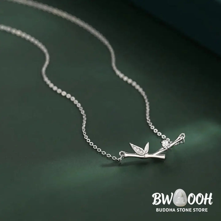 Buddha Stones Bamboo Leaf Design Copper Zircon Wealth Necklace Pendant - BWOOOH - Bamboo Leaf - Necklaces &amp; Pendants