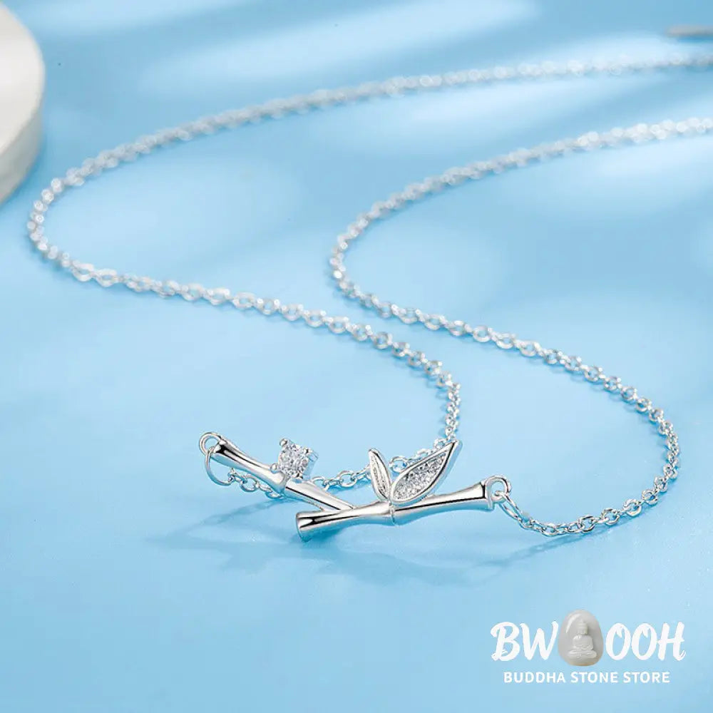Buddha Stones Bamboo Leaf Design Copper Zircon Wealth Necklace Pendant - BWOOOH - Bamboo Leaf - Necklaces &amp; Pendants