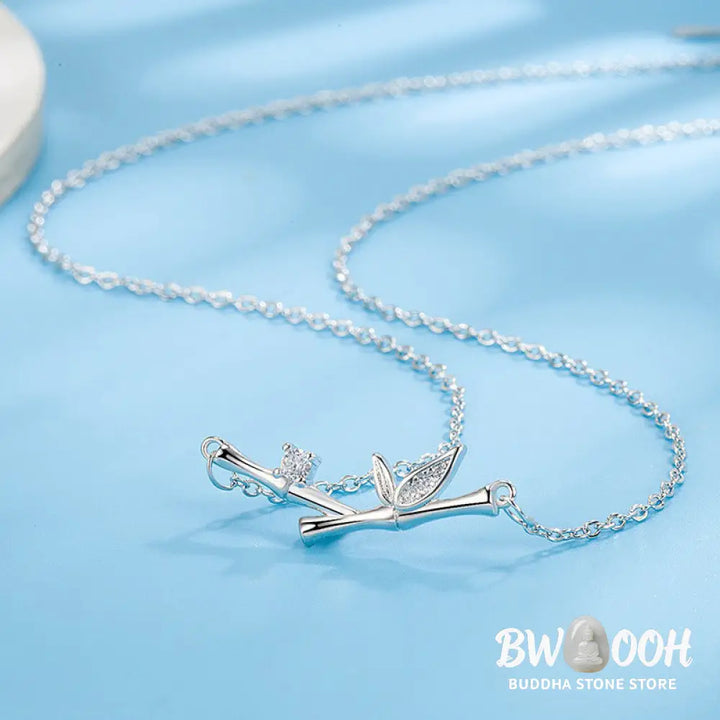 Buddha Stones Bamboo Leaf Design Copper Zircon Wealth Necklace Pendant - BWOOOH - Bamboo Leaf - Necklaces &amp; Pendants