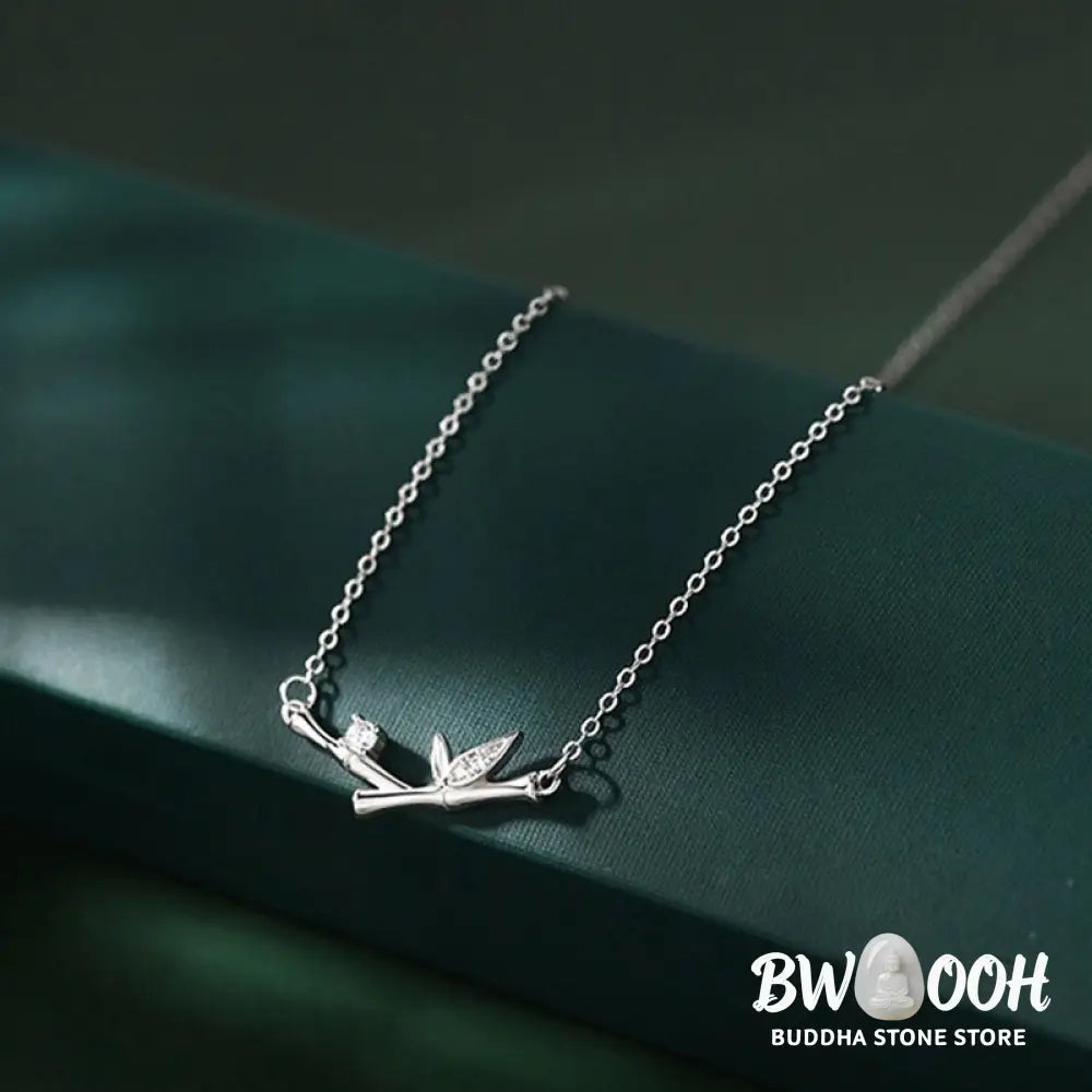 Buddha Stones Bamboo Leaf Design Copper Zircon Wealth Necklace Pendant - BWOOOH - Bamboo Leaf - Necklaces &amp; Pendants
