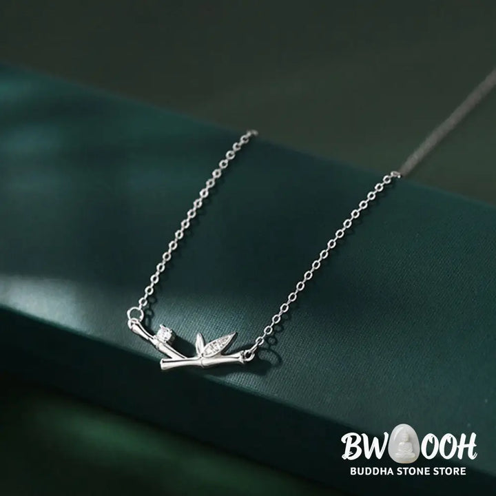 Buddha Stones Bamboo Leaf Design Copper Zircon Wealth Necklace Pendant - BWOOOH - Bamboo Leaf - Necklaces &amp; Pendants