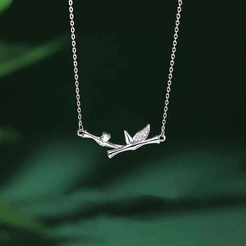 Buddha Stones Bamboo Leaf Design Copper Zircon Wealth Necklace Pendant - BWOOOH - Bamboo Leaf - Necklaces & Pendants