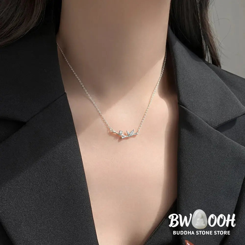 Buddha Stones Bamboo Leaf Design Copper Zircon Wealth Necklace Pendant - BWOOOH - Bamboo Leaf - Necklaces &amp; Pendants