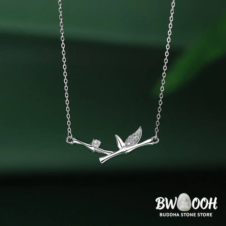 Buddha Stones Bamboo Leaf Design Copper Zircon Wealth Necklace Pendant - BWOOOH - Bamboo Leaf - Necklaces &amp; Pendants