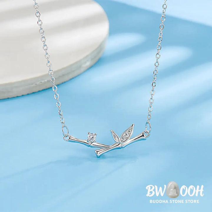 Buddha Stones Bamboo Leaf Design Copper Zircon Wealth Necklace Pendant - BWOOOH - Bamboo Leaf - Necklaces &amp; Pendants