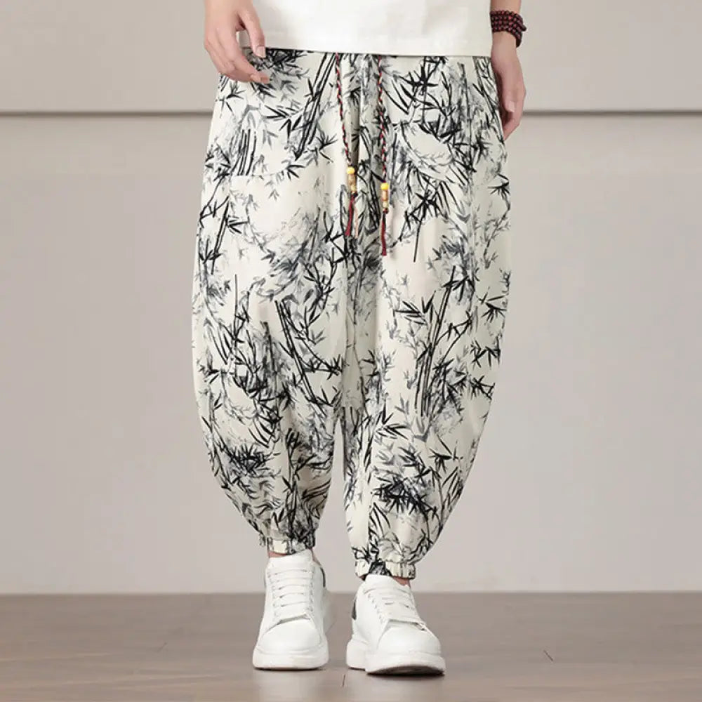 BWOOOH printed harem pants - Bamboo Leaf Pattern Drawstring Men&