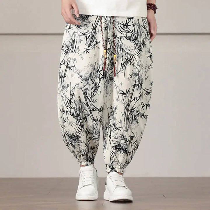 BWOOOH printed harem pants - Bamboo Leaf Pattern Drawstring Men&