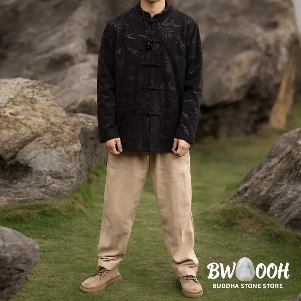 Buddha Stones Bamboo Leaves Clothing Chinese Tang Suit Jacket Coat Men Clothing - Clothes