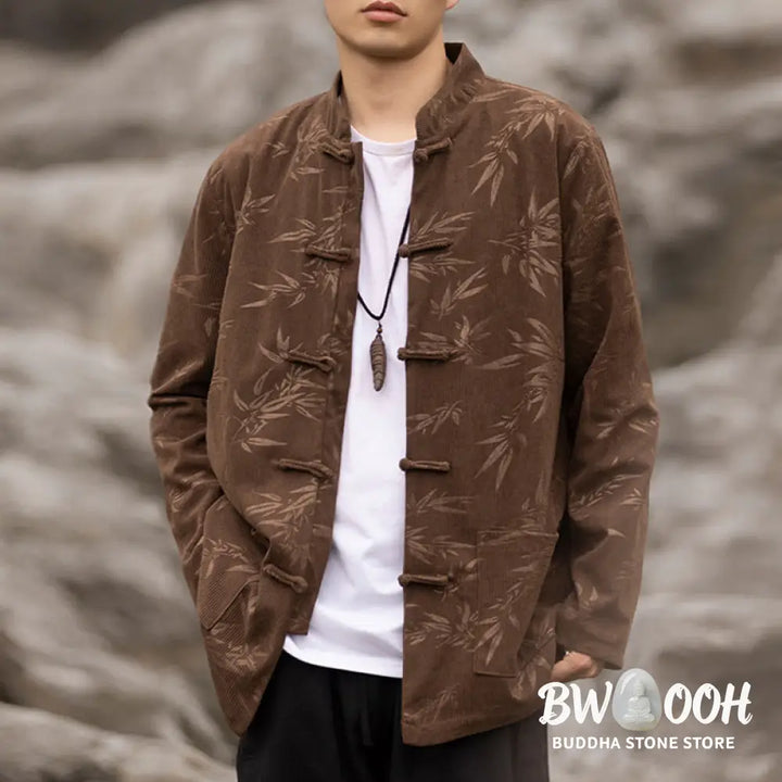 Buddha Stones Bamboo Leaves Clothing Chinese Tang Suit Jacket Coat Men Clothing - Clothes