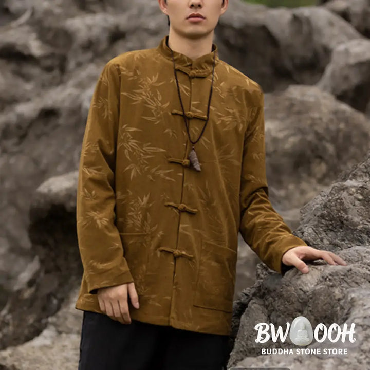 Buddha Stones Bamboo Leaves Clothing Chinese Tang Suit Jacket Coat Men Clothing - Clothes