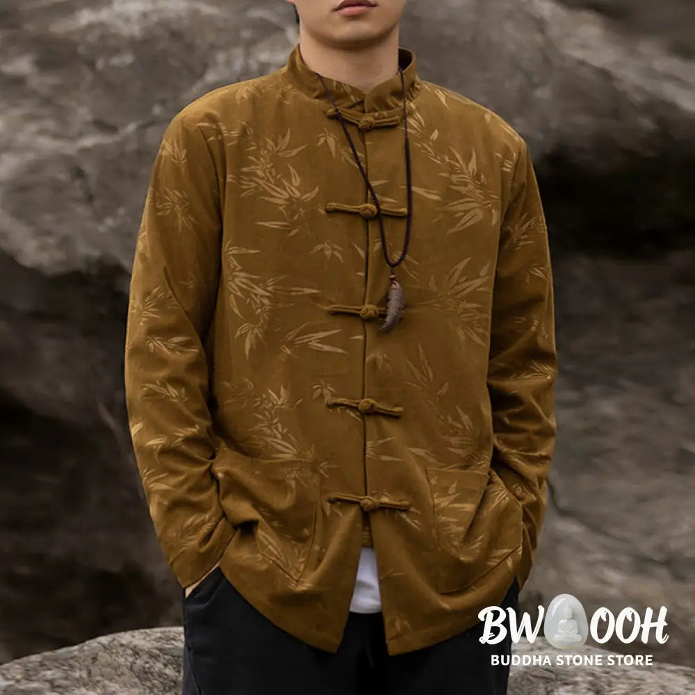 Buddha Stones Bamboo Leaves Clothing Chinese Tang Suit Jacket Coat Men Clothing - Clothes